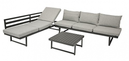 DEGAMO Loungeset Bogota aus Aluminium, 2X Sofa 210cm mit Liegefunktion, 1x Loungetisch 70x70cm, matt-grau beschichtet - 1