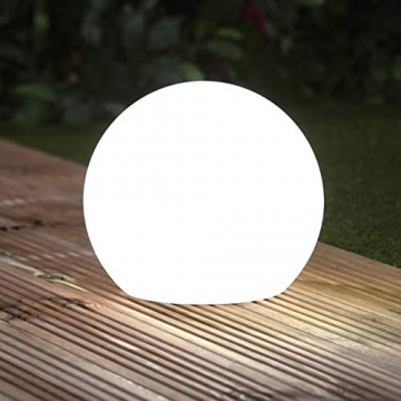 EASYmaxx Solar-Deko-Kugel 30 cm IP67, Gartenleuchte mit LED Beleuchtung, Gartenkugel mit Farbwechsel, moderne Außen-Garten-Lampe, witterungsbeständig IP67, Fernbedienung, Weiss - 1