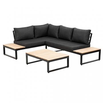 greemotion Lounge-Set Rio, Gartenmöbel-Set aus Aluminium & Akazienholz FSC 100%, Schwarz / Holzfarben / Grau - 1