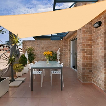 HENG FENG Sonnensegel Rechteckig 2.5X 2.5 m Wasserdicht PES Polyester Windschutz Sonnenschutz Wasserabweisend UV Schutz für Outdoor Garten Terrasse Sand - 1