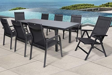 Kettler BasicPlus Sitzgruppe, anthrazit, Alu/Textilene, Tisch 180/240x100cm, 6 Stapel-, 2 Multipositionssessel - 1