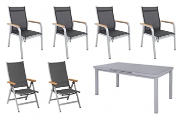 Kettler Granada Sitzgruppe, Silber, Alu/Textilene, Tisch 180/240x100cm, 4 Stapel-, 2 Multipositionssessel - 1