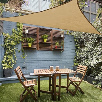Michorinee Sonnensegel Dreieckig 4x4x4m Sonnenschutz Wasserdicht Garten Balkon, HDPE UV Schutz Wasserabweisend Wetterbeständig für Terrasse Outdoor, Dreieck Beige - 1