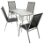 Nexos ZGC34477_SL_S2 5-teiliges Gartenmöbel-Set – Gartengarnitur Sitzgruppe Sitzgarnitur aus Stapelstühlen & Esstisch – Stahl Glas – Textilene schwarz/Rahmen grau - 1