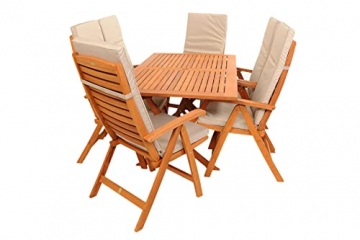 Rattanland | Gartenmöbel Set aus Eukalyptusholz “Bradford” 160 mit 6 Calgary Chairs (FSC-zertifiziertes Holz) (beige Kissen) - 1