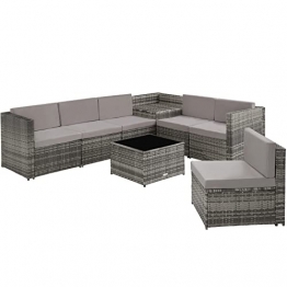 tectake 800931 Poly Rattan Sitzgruppe Lounge, frei zu gruppierende Elemente, Gartenmöbel Set mit Aufbewahrungsbox, Tisch mit Glasplatte, inkl. Sitz- und Rückenkissen (Grau | Nr. 404234) - 1