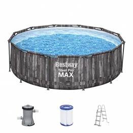 Bestway Steel Pro MAX Frame Pool-Set mit Filterpumpe Ø 366 x 100 cm, Holz-Optik (Mooreiche), rund - 1