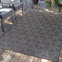 carpet city Outdoor Teppich Terrasse Wetterfest - 60x110 cm - Balkonteppich Graphit - Geometrisches Muster - In-& Outdoor Teppiche für Veranda, Garten, Küche, Bad oder Wohnzimmer - 1