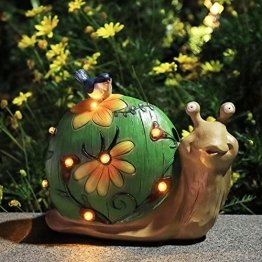 La Jolíe Muse Gartendeko Schnecke Gartenfigur – Solar LED Lichter für draußen, Geschenk Schneck, Kunstharz Garten Ornament für den Vorgarten und Hof - 1