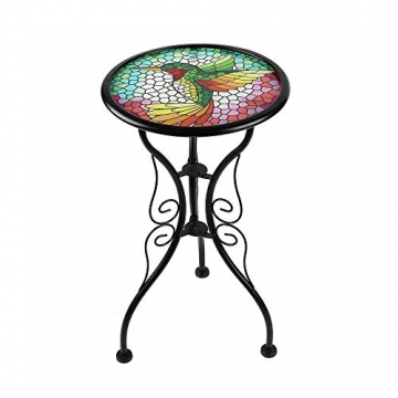 Liffy Beistelltisch Outdoor Mosaik Kolibri Kleine Terrasse Runde Bistrotische Bedruckte Glastisch für Garten Hof oder Rasen - 1