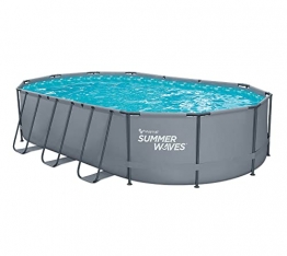 Summer Waves Active Frame Pool oval 610 x 366 x 122 cm mit Skimmer Komplettset - Schwimmbad Gartenpool - Grauer Pool mit Filterpumpe SFX1500 - 1