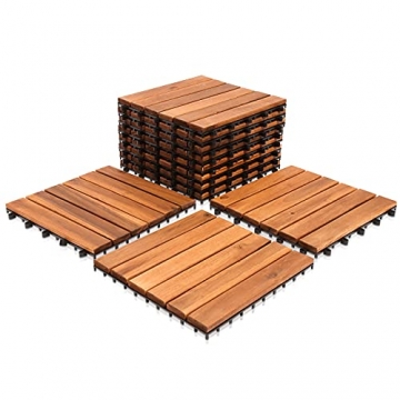 SWANEW Holzfliesen 11-er Kachel Set,1m², geeignet als Terrassenfliesen und Balkonfliesen, aus Akazien Holz, 30x30 cm, für Garten Terrasse Balkon - 1