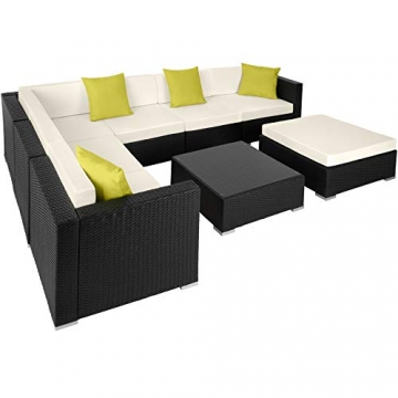 TecTake 800892 Aluminium Polyrattan Lounge Set, Sitzgruppe mit Tisch mit Glasplatte, für Garten und Terrasse, inkl. Kissen und Klemmen (Schwarz | Nr. 403836) - 1